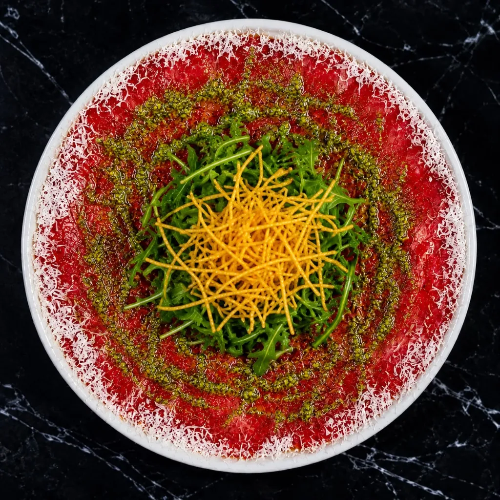 carpaccio filet pure black Angus pesto pistache parmesan pinons de pain