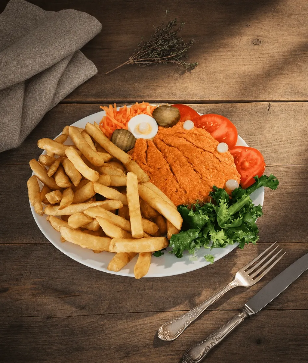 Menu Américain + frites + crudités