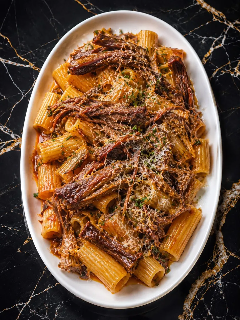 regattoni au bœuf effilochés