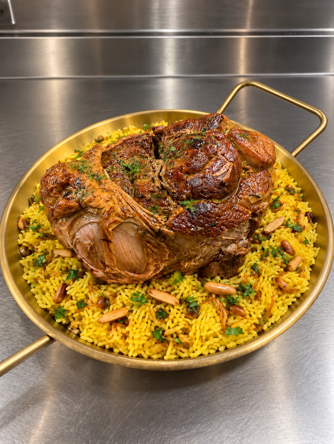 Gigot d’agneau roti sur riz 