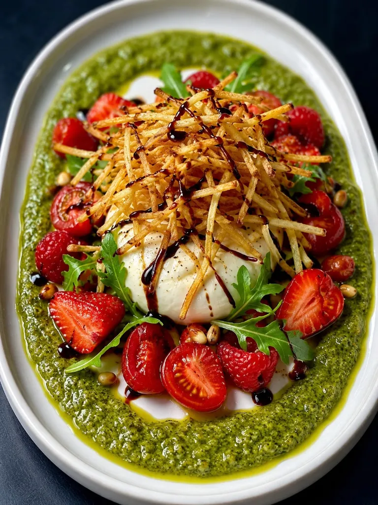 Burrata fruits rouges et pesto