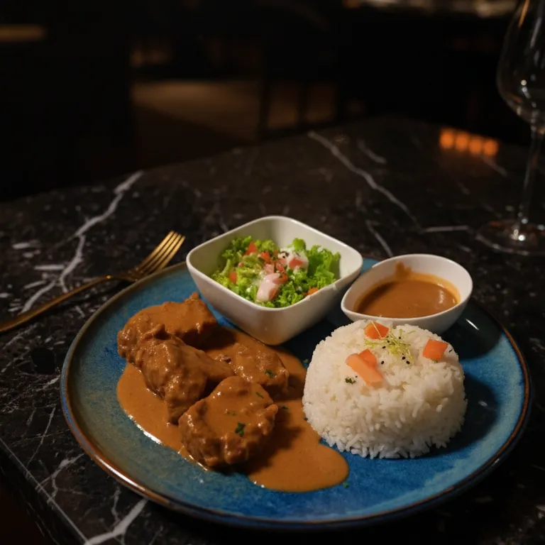 Boeuf, Sauce Cacahuètes et Riz Blanc Parfumé