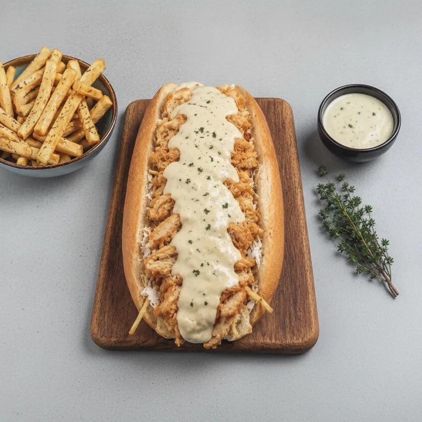 Brioche poulet pané sauce fromagère 