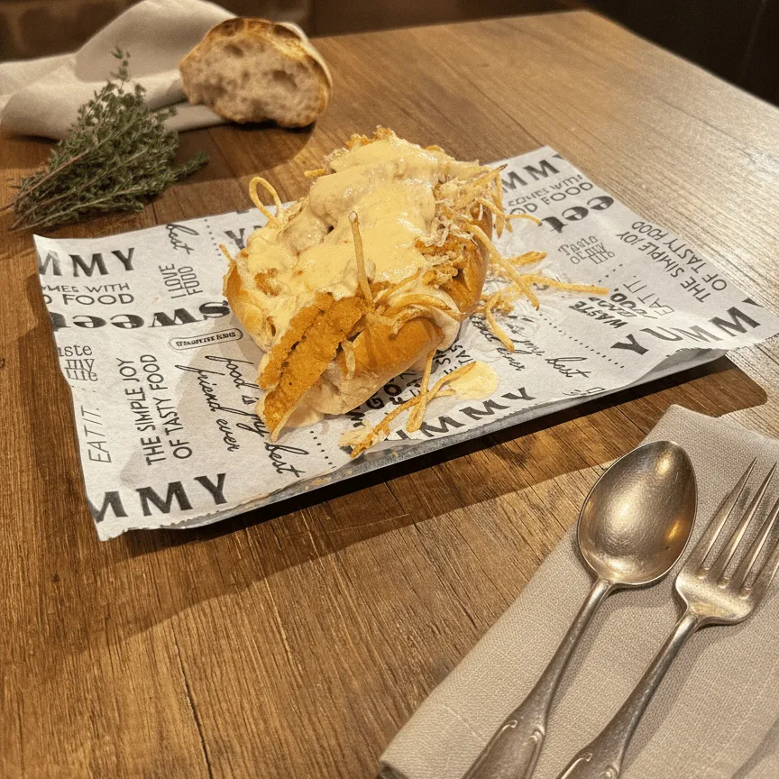 Brioche poulet pané sauce fromagère